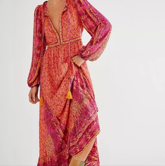 FREE PEOPLE Happy Feelings Midi/maxi Dress. Floral Pink/purple Multi. Size XS - Picture 6 of 16